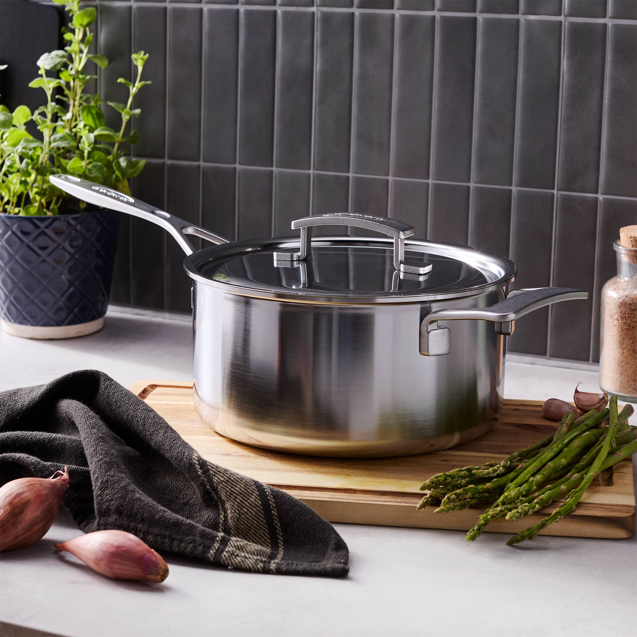 Alt View 1. Demeyere - Demeyere Industry 5, 4 qt Saucepan w Helper Handle, 5 Ply Made in Belgium - Stainless Steel.