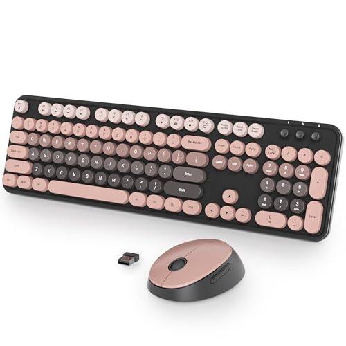 Reds Spade - And Mouse Retro Typewriter 2 Full Size Cute With Number Pad Gradient Colorful Round Keycaps For Windows Pc La - Gradient BlackPink