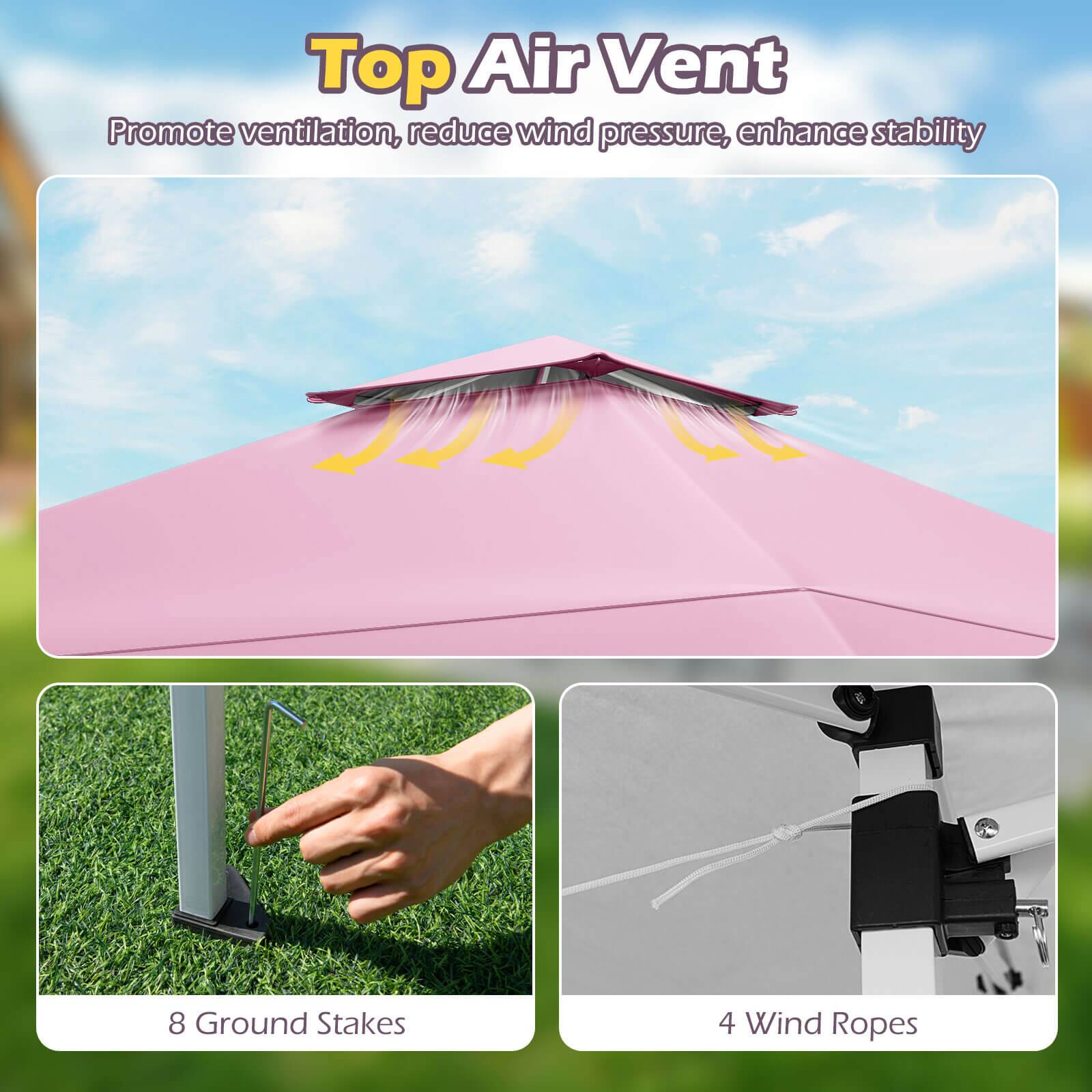 Top Air Vent

8 Ground Stakes

4 Wind Ropes

Promote ventilation, reduce wind pressure, enhance stability