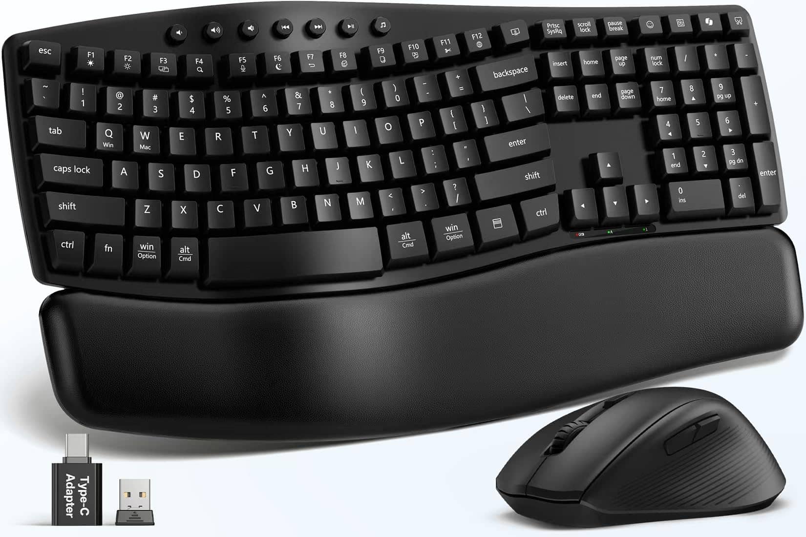 PRIMEPLUS - Wireless Keyboard & Mouse Combo, 30dB Quiet Ergonomic Keys & Palm Rest, Dual-System for Mac/Windows - Black