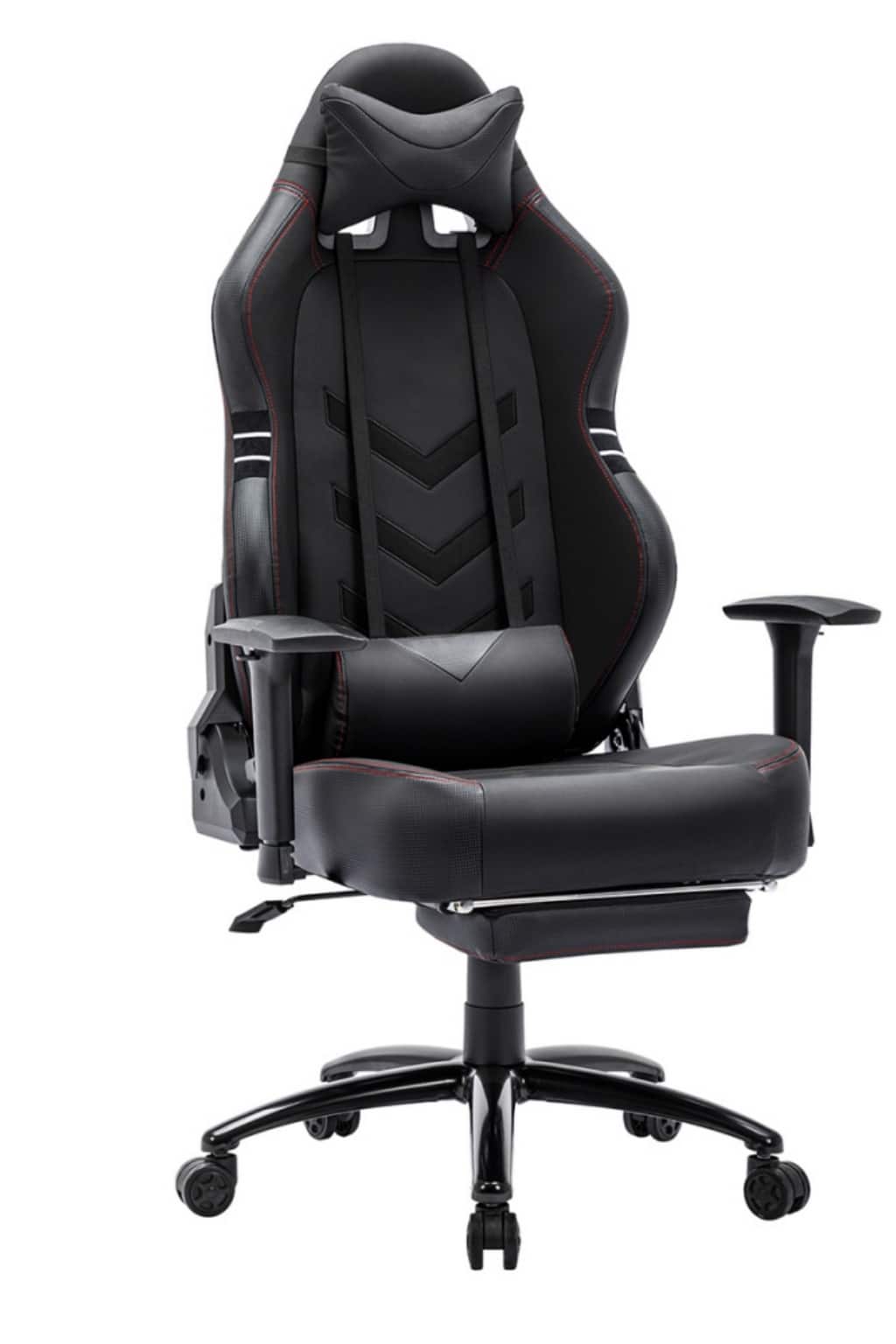 Front. Bestier - Sweat-Proof PU Leather Gaming Chair Armrest Lumbar Support Ergonomic Office Chair with Adjustable Backrest & Footrest - Red.