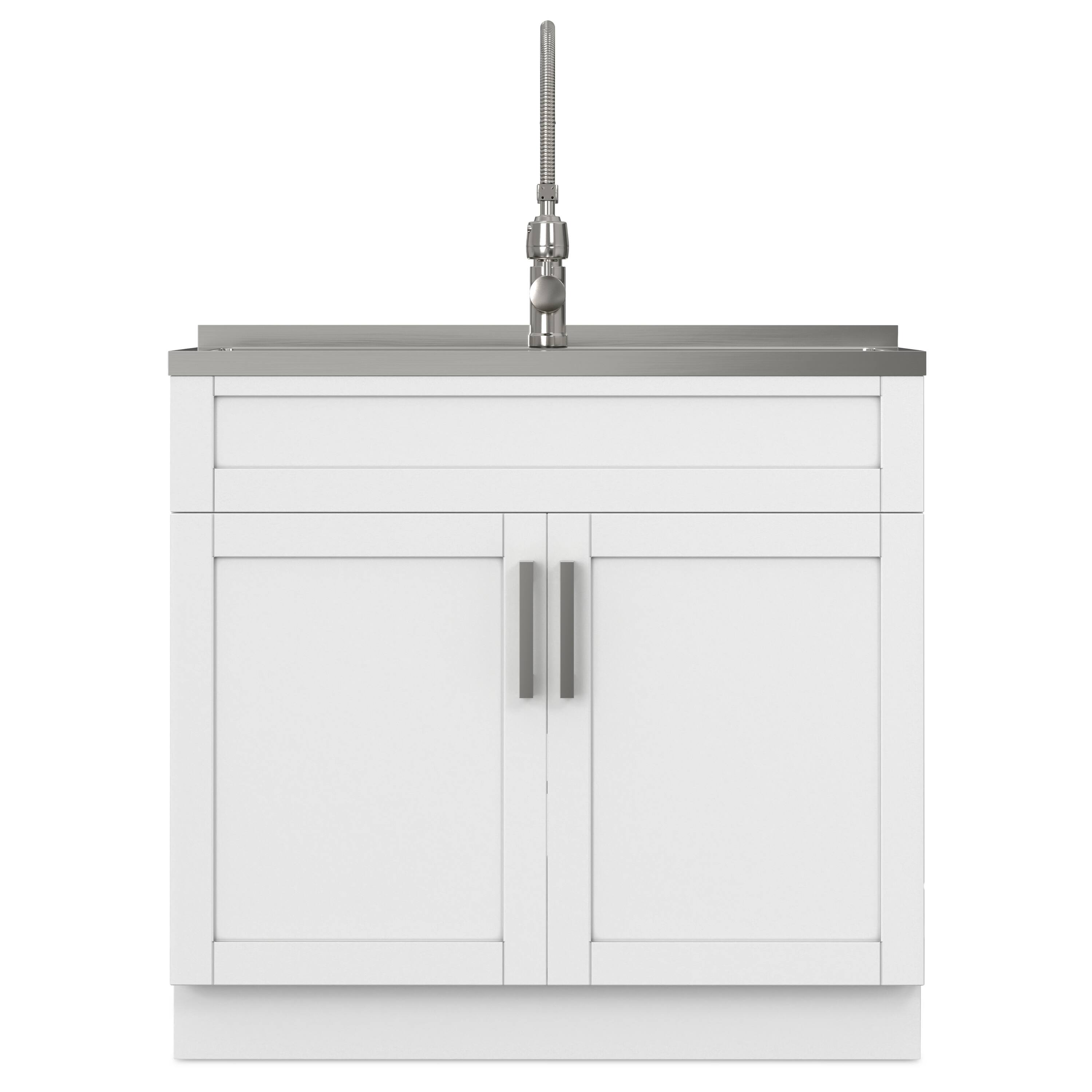 Left. Simpli Home - Hennessy All-In-One 36-inch Laundry Utility Sink and Cabinet - Pure White.