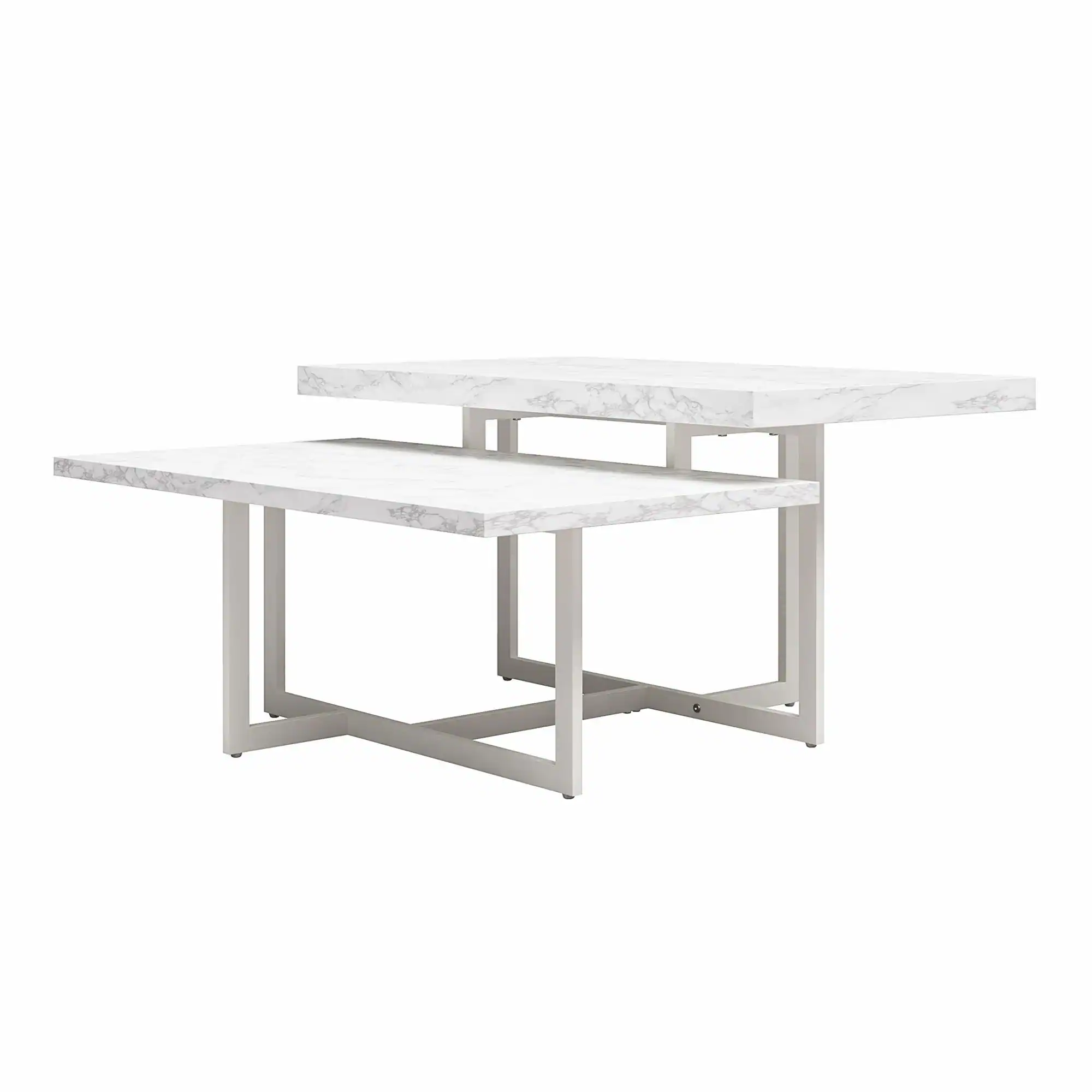 Back. Aukfa - Coffee Table - MDF & Metal Frame, White Faux Marble Top, 2-Tier 50lb Capacity, 35.4"W x 36"D - White.