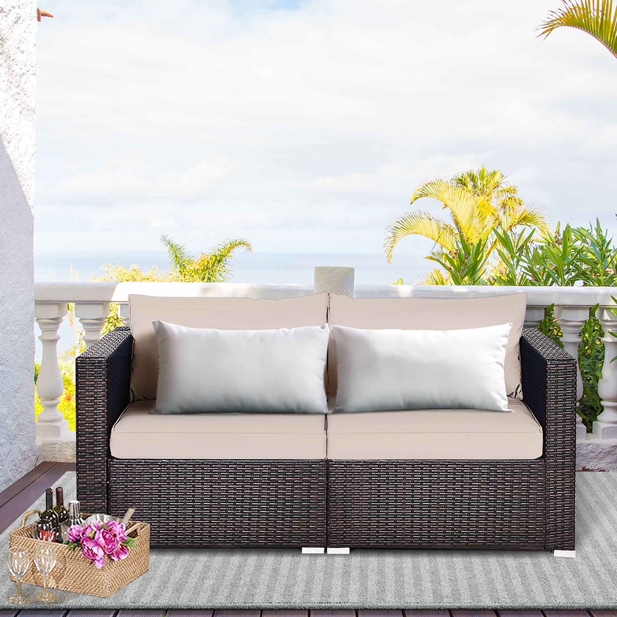 Alt View 1. Costway - Costway 4PCS Patio Rattan Corner Sofa Sectional Furniture Set Beige Cushion - Beige.