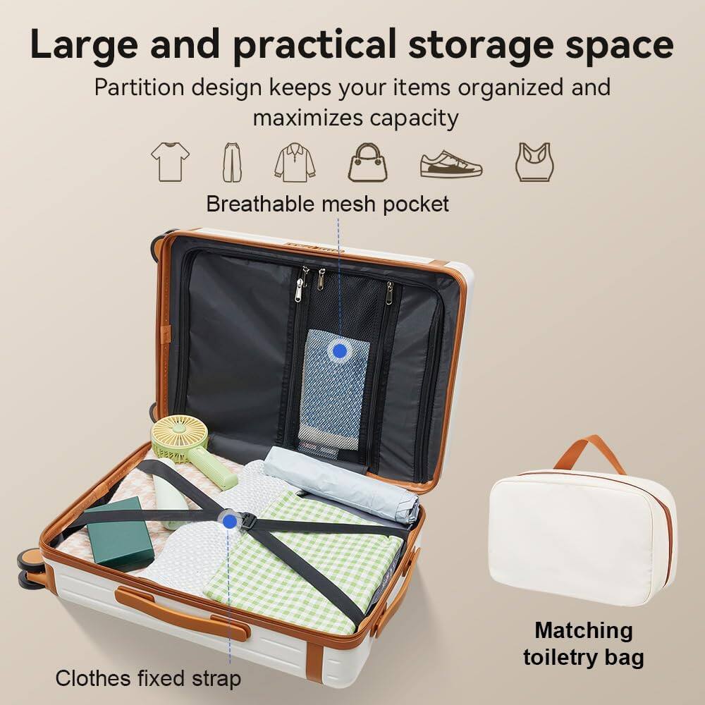 Large and practical storage space  
Partition design keeps your items organized and maximizes capacity  
Breathable mesh pocket  
Clothes fixed strap  
Matching toiletry bag