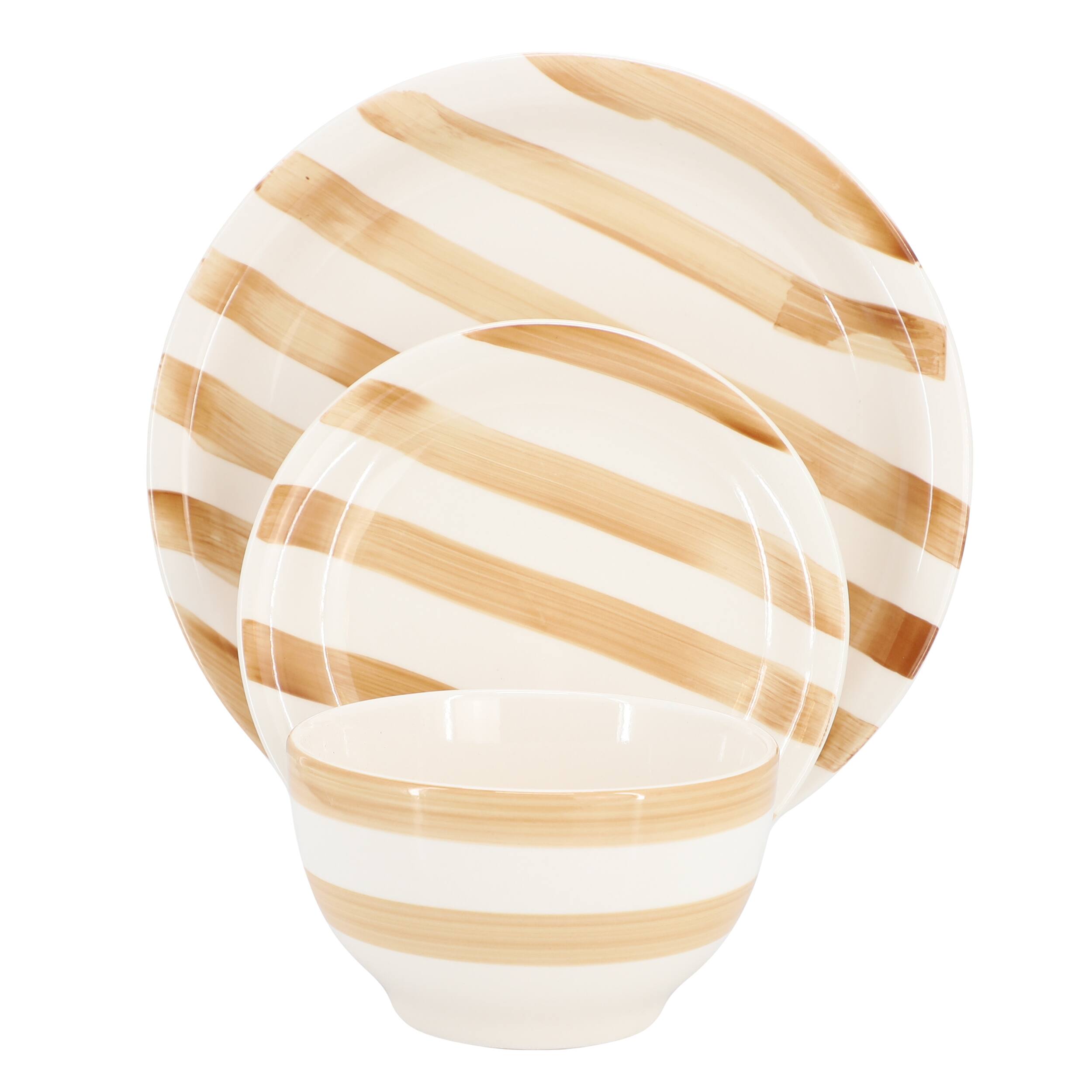 Alt View 1. Gibson - Gibson Home Kenwood Shores 12 Piece Stoneware Dinnerware Set in Sand Stripe - Sand Stripe.