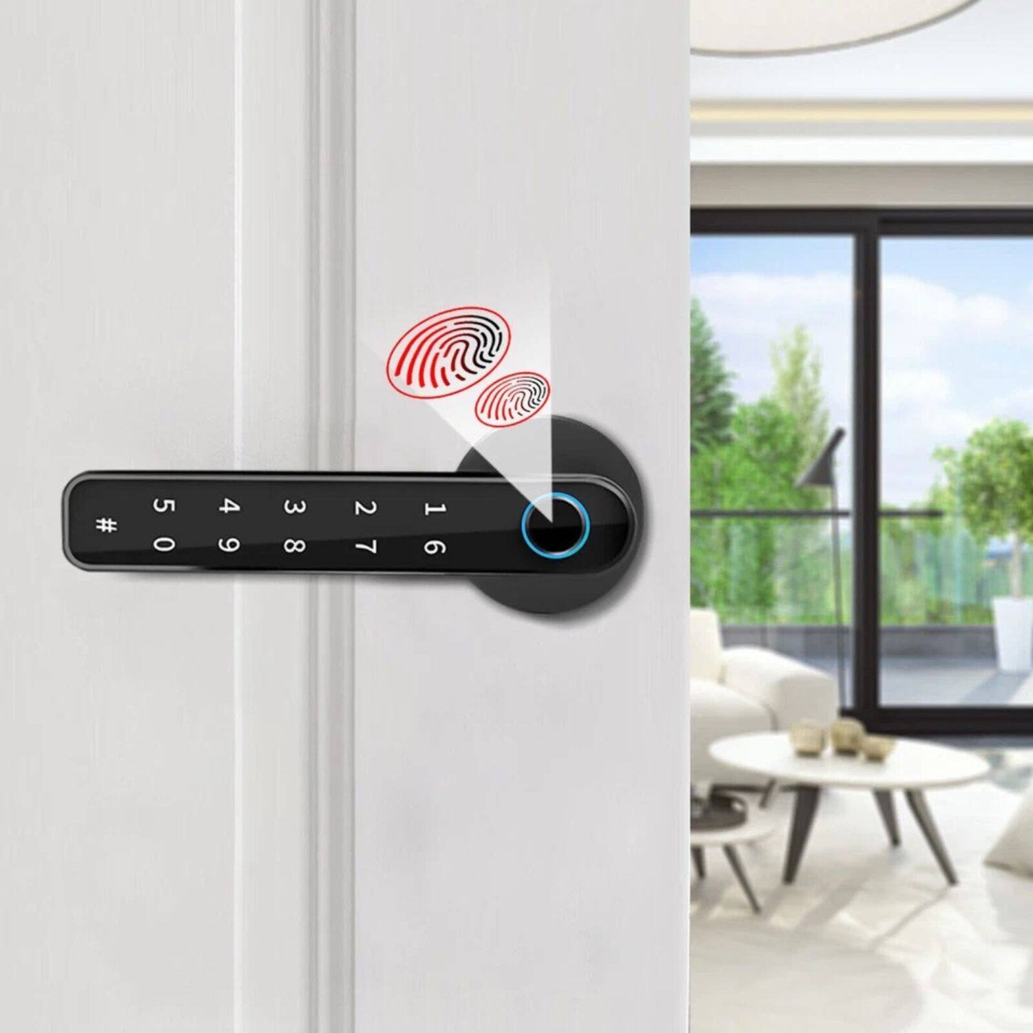 Back. Stock Preferred - Smart Biometric Door Lock with Fingerprint, Keypad, and Key Access - Black.
