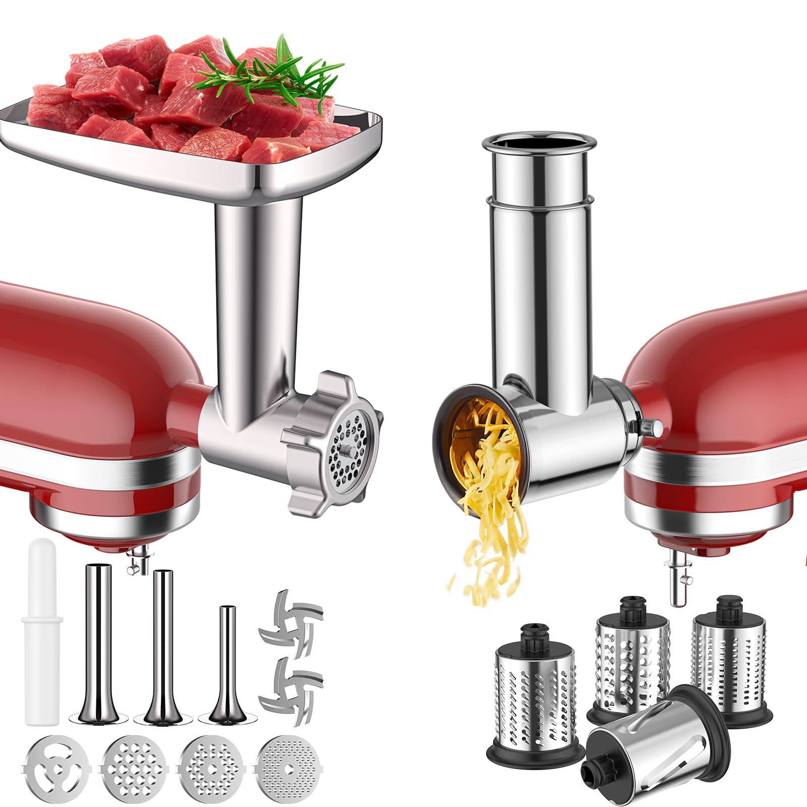 Front. Gvode - GVODE Meat Grinder & Stainless Steel Slicer Shredder Attachment, Compatible with KitchenAid® Stand Mixers, 2-in-1 Set - Silver.