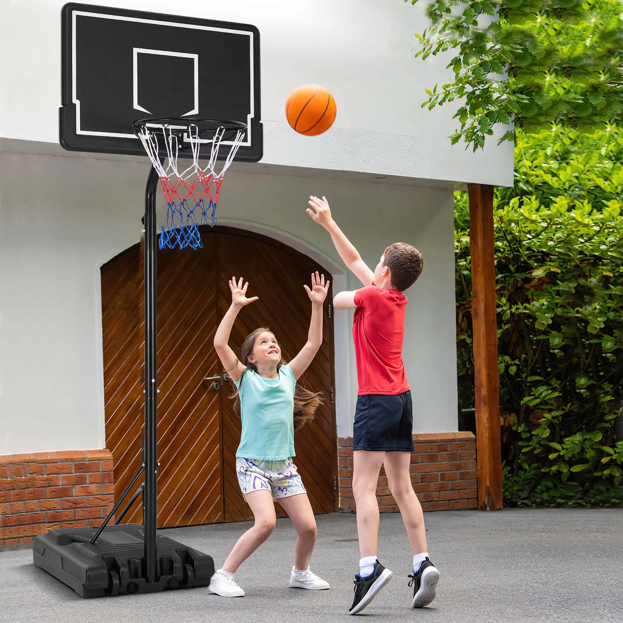 Alt View 3. Costway - Costway 6.9-8.5 FT Portable Outdoor Basketball Hoop with Shatterproof PC Backboard - Black.