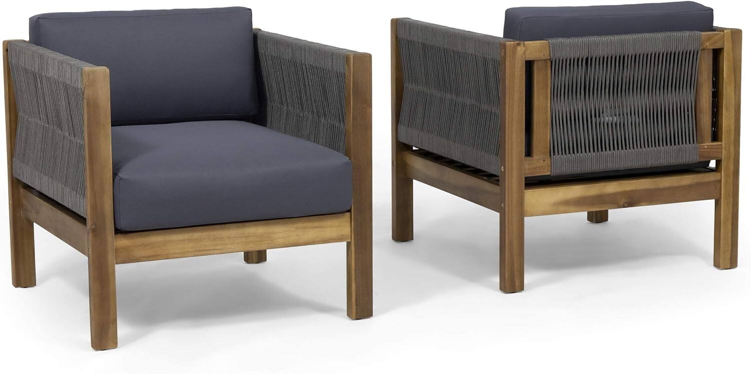 Left. Siljoy - OUTDOOR CLUB CHAIR (Set of 2), Acacia Wood Brown Patina with Cream Cushion - Teak.