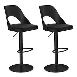 Gymax - Bar Stools Set of 2 w/Enlarged PU Leather Seat Footrest Swivel Bar Chairs - Black