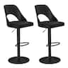 Gymax - Bar Stools Set of 2 w/Enlarged PU Leather Seat Footrest Swivel Bar Chairs - Black
