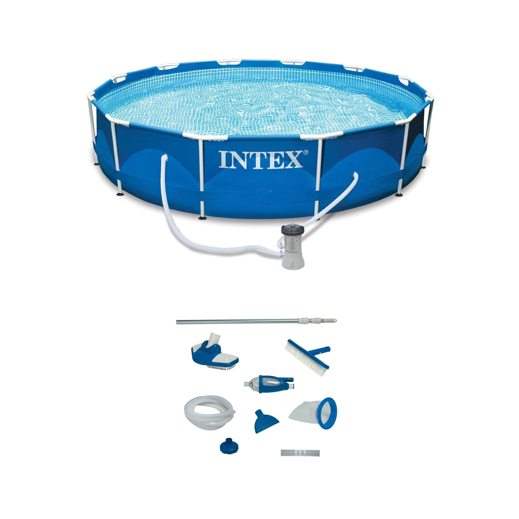 "Intex - 12' x 30"" Metal Frame Swimming Pool w/ Filter Pump & Pool Maintenance Kit" price history on PriceWatchPro
