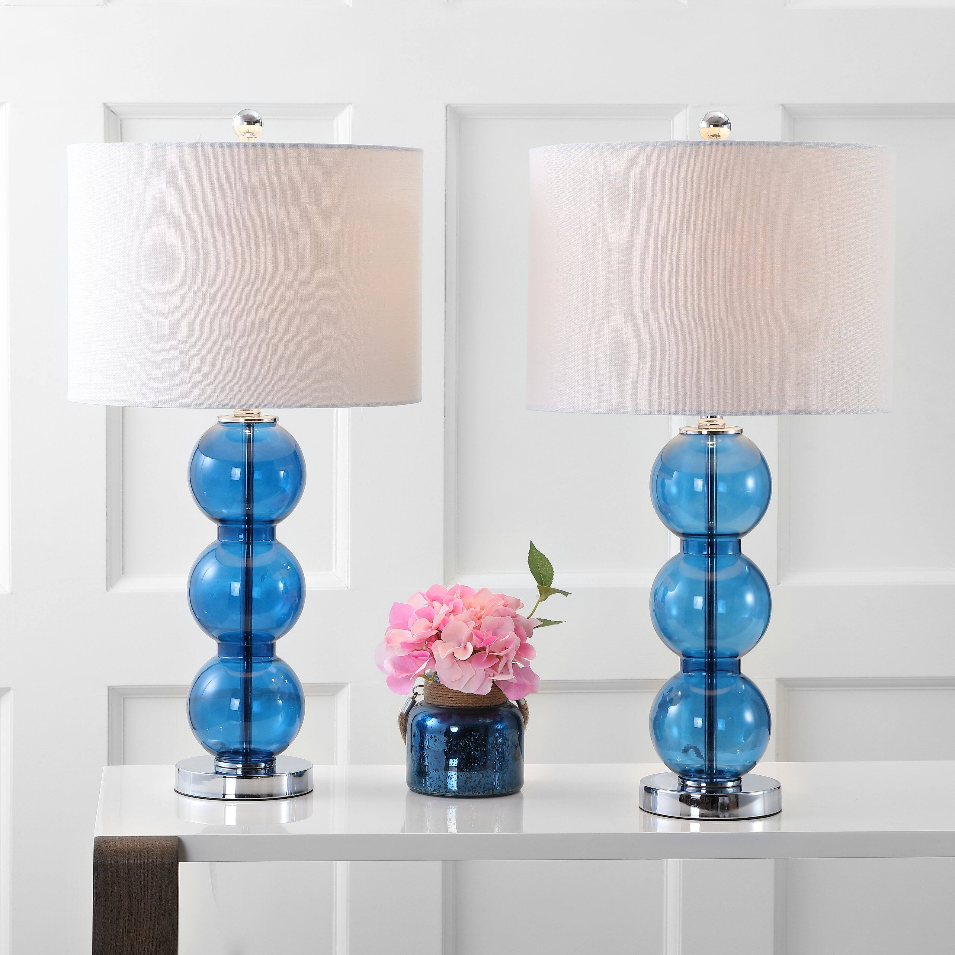 Alt View 1. Jonathan Y - Bella 27" Glass Triple-Sphere LED Table Lamp, Cobalt Blue/Chrome (Set of 2) - Cobalt Blue.