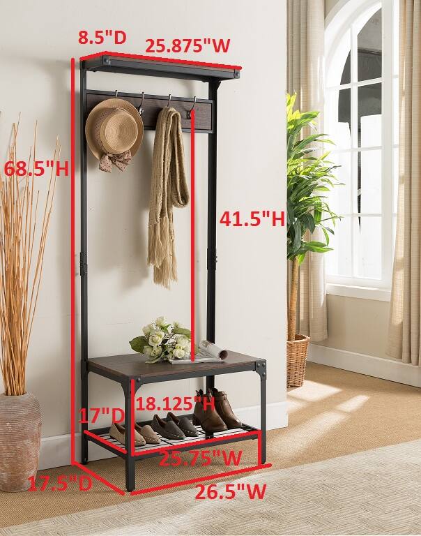 - 8.5" D
- 25.875" W
- 68.5" H
- 41.5" H
- 18.125" H
- 17" D
- 25.75" W
- 26.5" W
- 17.5" D