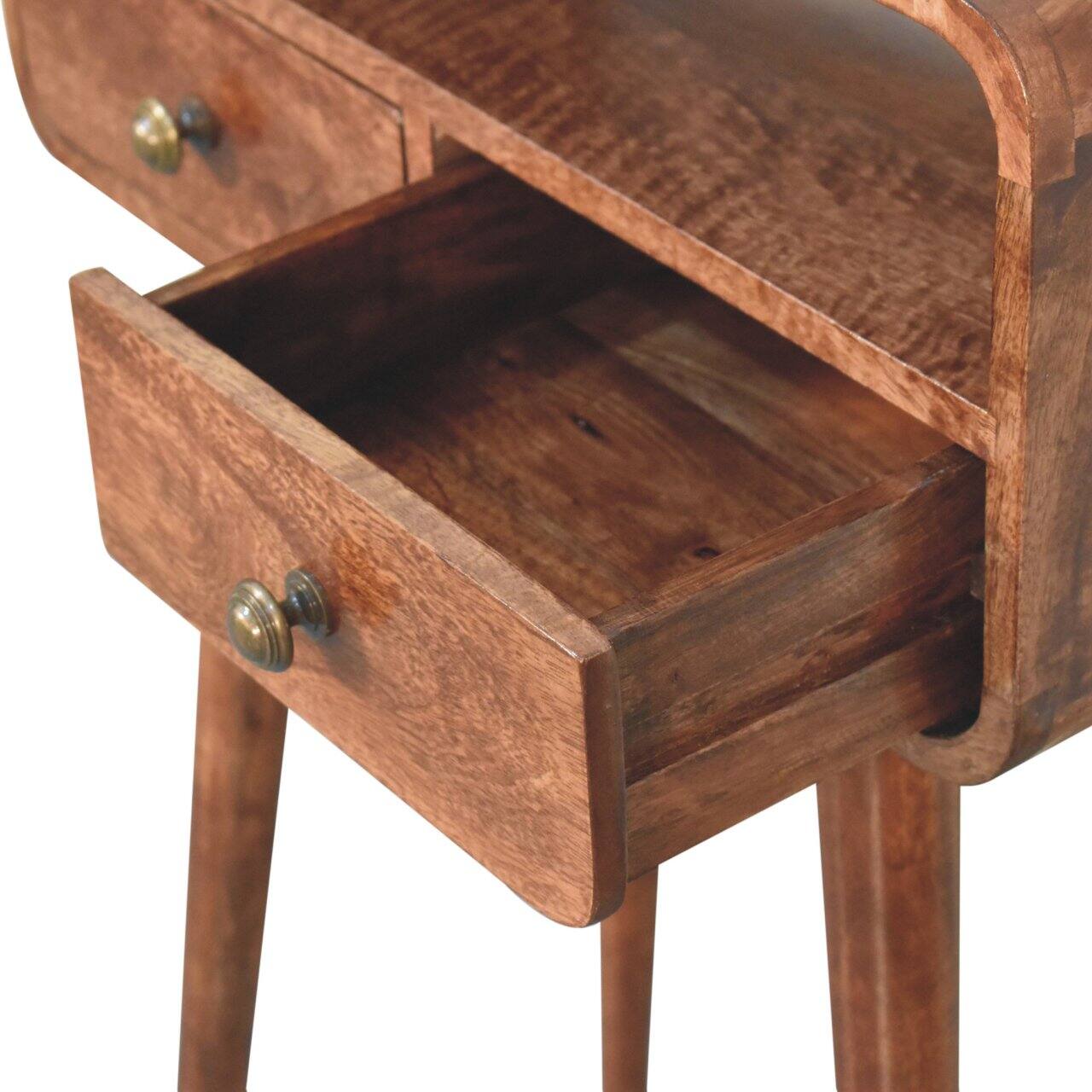 Alt View 2. Artisan Furniture - Artisan Furniture Solid Wood Mini Curved Honey Caramel Console Table, 2 Drawers & 1 Shelf, Brown - Brown.