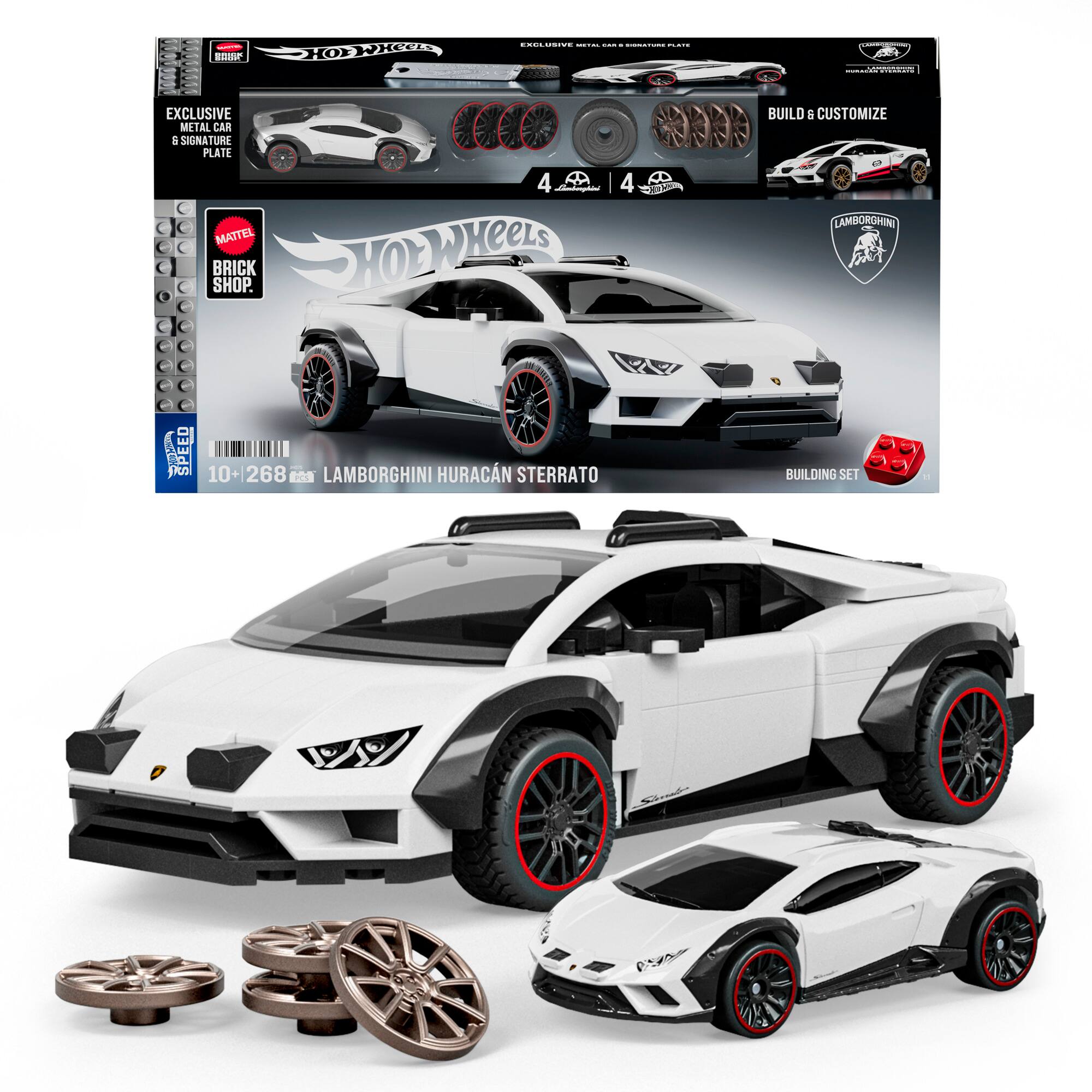 - Hot Wheels Exclusive Metal Car & Signature Plate
- 4 Wheels
- Mattel Brick Shop
- Build & Customize
- Lamborghini Huracán Sterrato Building Set
- 10+ 268 Pieces