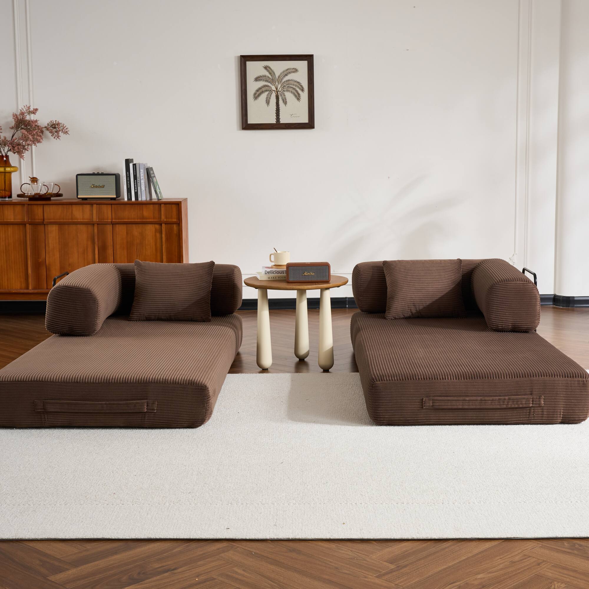 Alt View 4. GOODSILO - Convertible Sleeper Sofa in Cylindroy Fabric | Features a Cylindrical Pillow & Space-Saving Foldable Design - Brown.