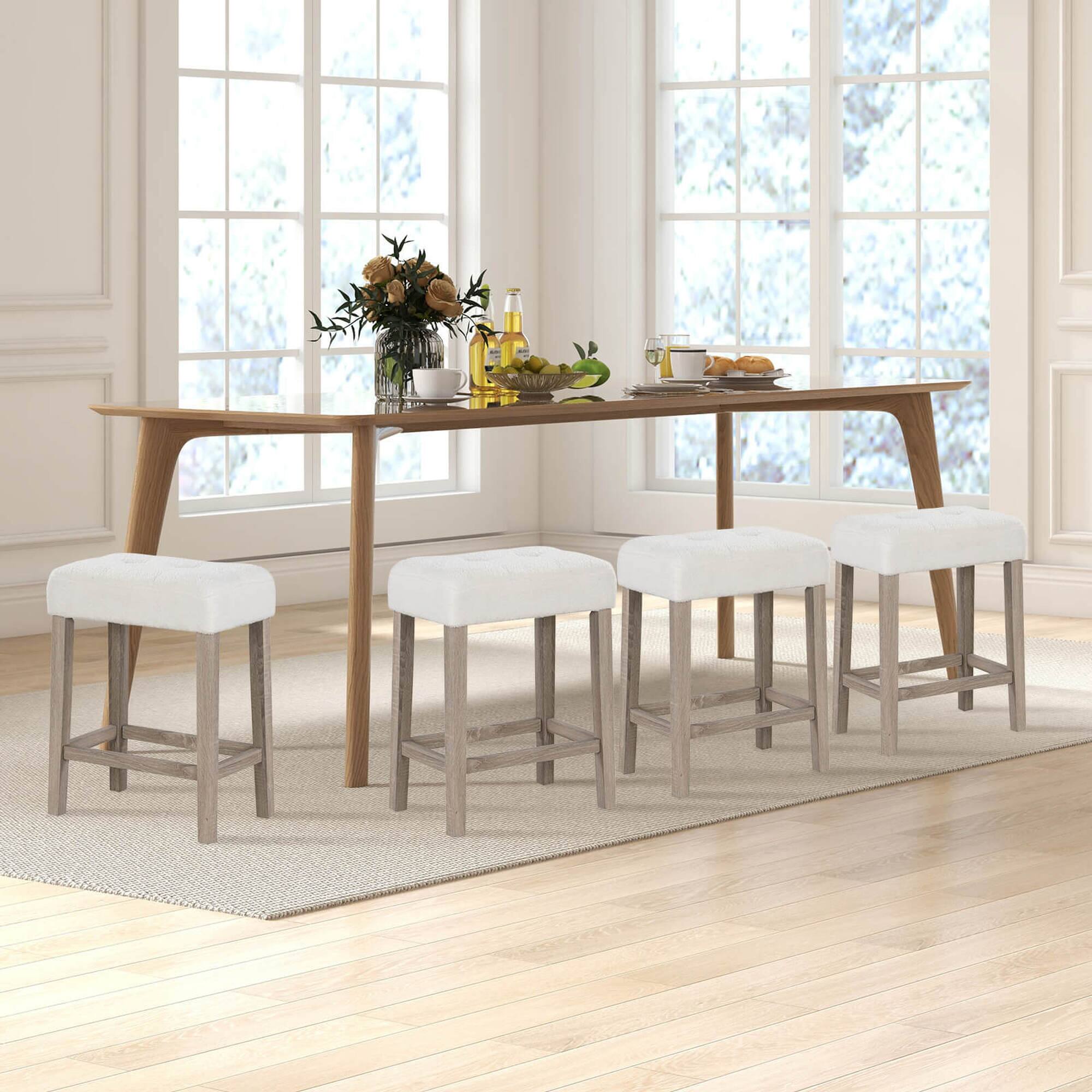 Alt View 3. Costway - Counter Height Bar Stools Set of 4 with Rubber Wood Legs Footrest Modern for Home - White.