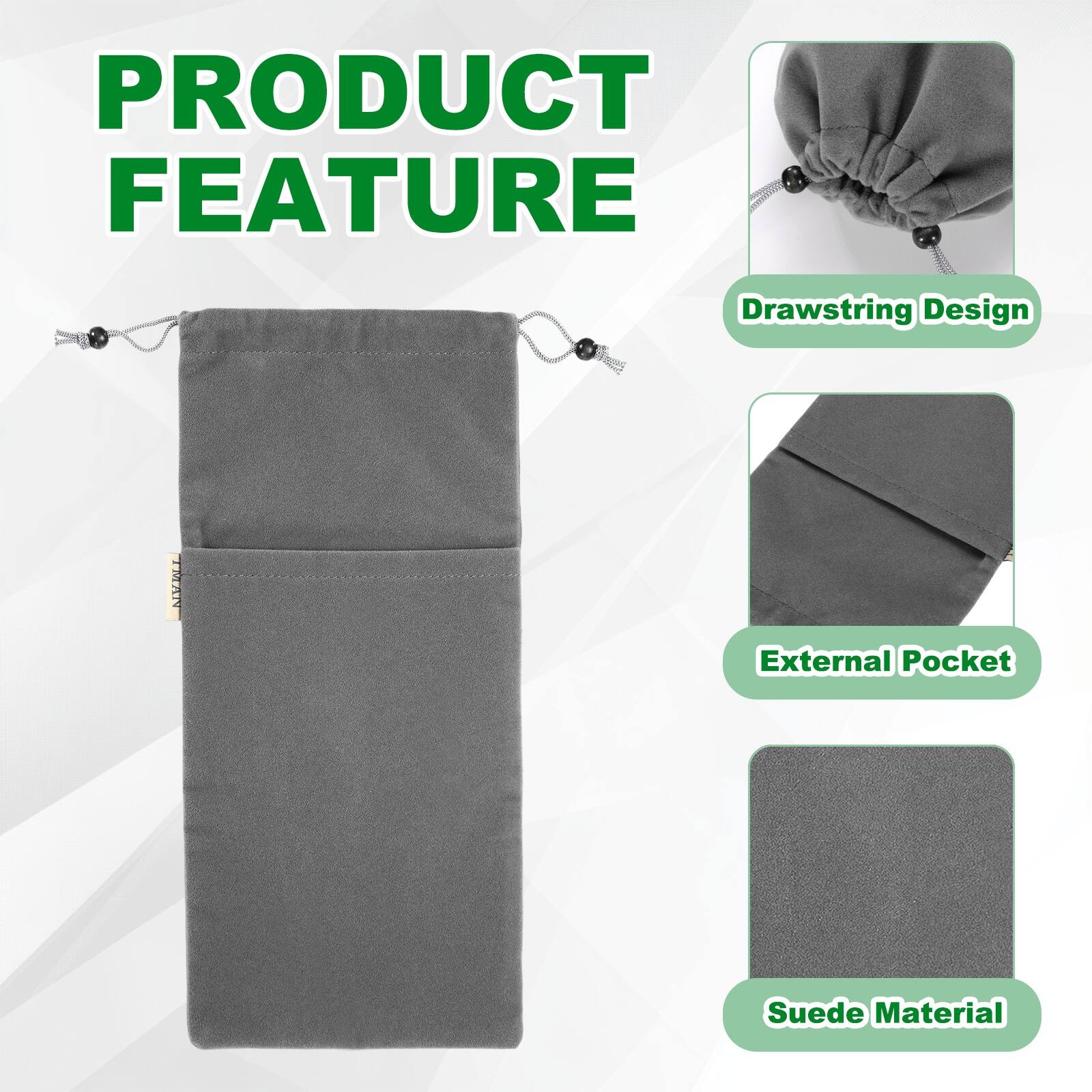 PRODUCT FEATURE

- Drawstring Design
- External Pocket
- Suede Material