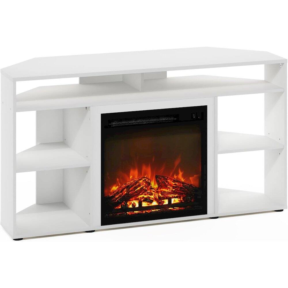 Alt View 1. FurniFact - TV Stand with Fireplace Insert and Six Open Shelves for 55 Inch Displays - White.