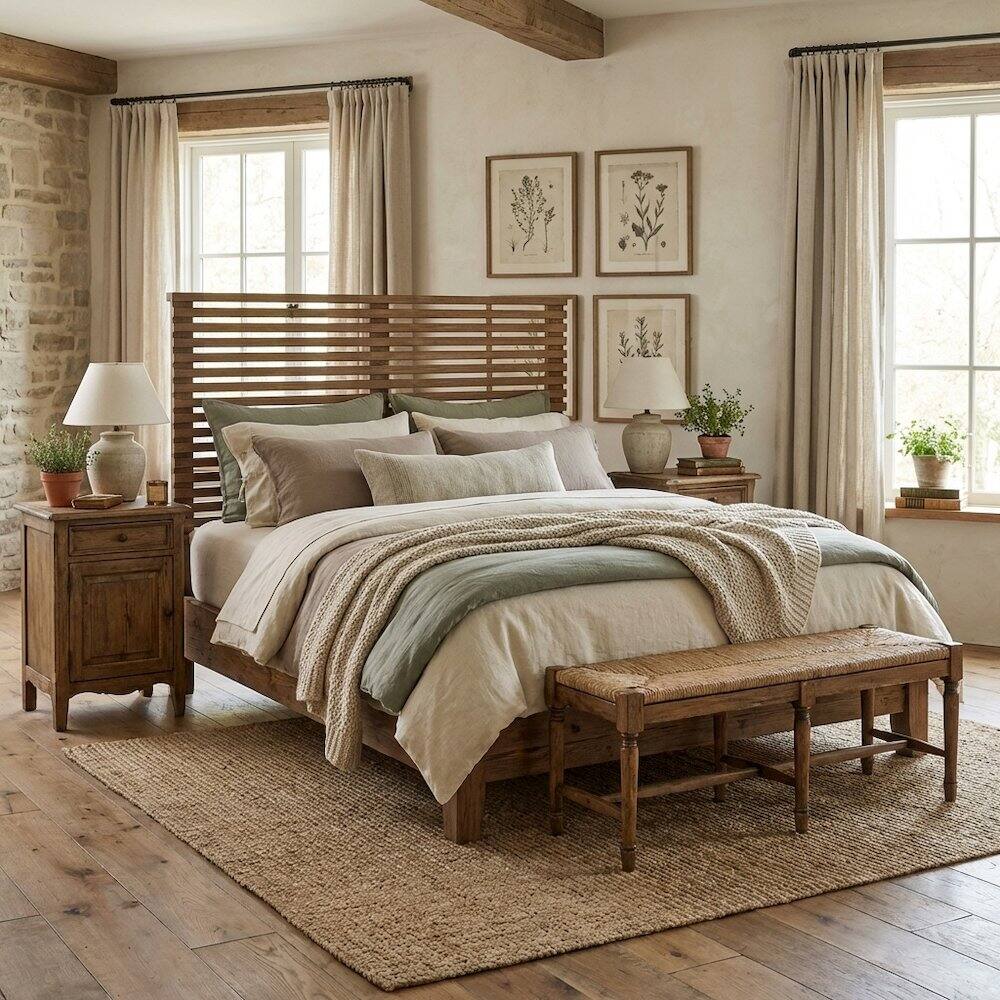 Angle. FurniFact - Wall Mount Queen Headboard Set with 3 Pieces and Modern Minimalist Design - Brown.