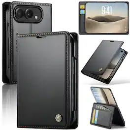 UUCOVER - Wallet Case for Apple iPhone Duo,Shockproof Magnetic PU Leather Stand Case Card Slots RFID Blocking Protective Cover - Black