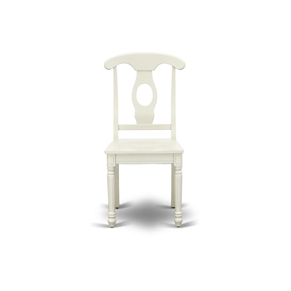 Back. East West Furniture - AMKE3-LWH-W 3 Piece Dining Set - 1 Pedestal Table and 2 Linen White Wooden Kitchen Chairs - Linen White Finish - Linen White.