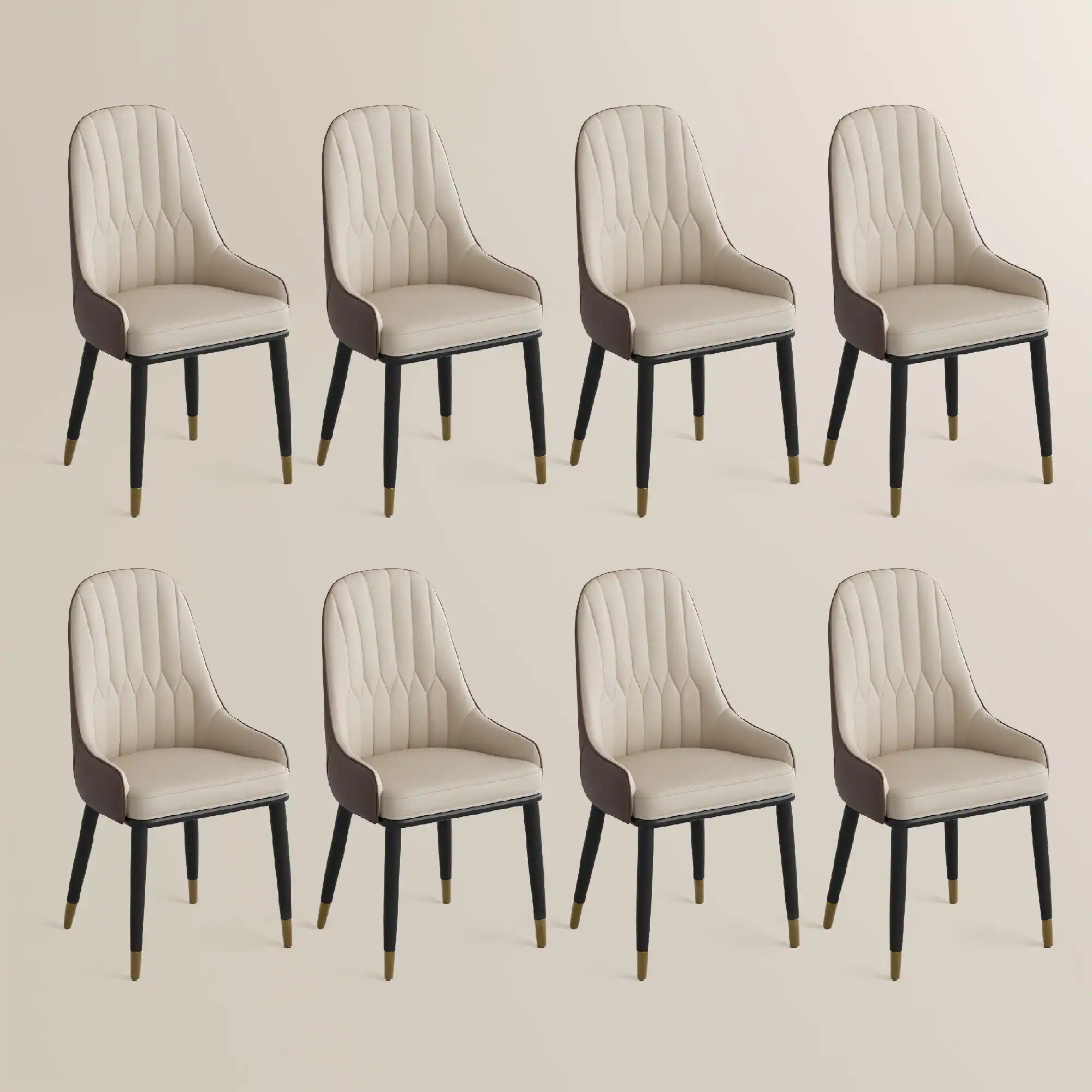Alt View 7. POVISON - Modern Beige Dining Chair With PU Leather (Set of 8), Brown & Beige Chair,Metal Legs - Gray & Beige PU Leather.