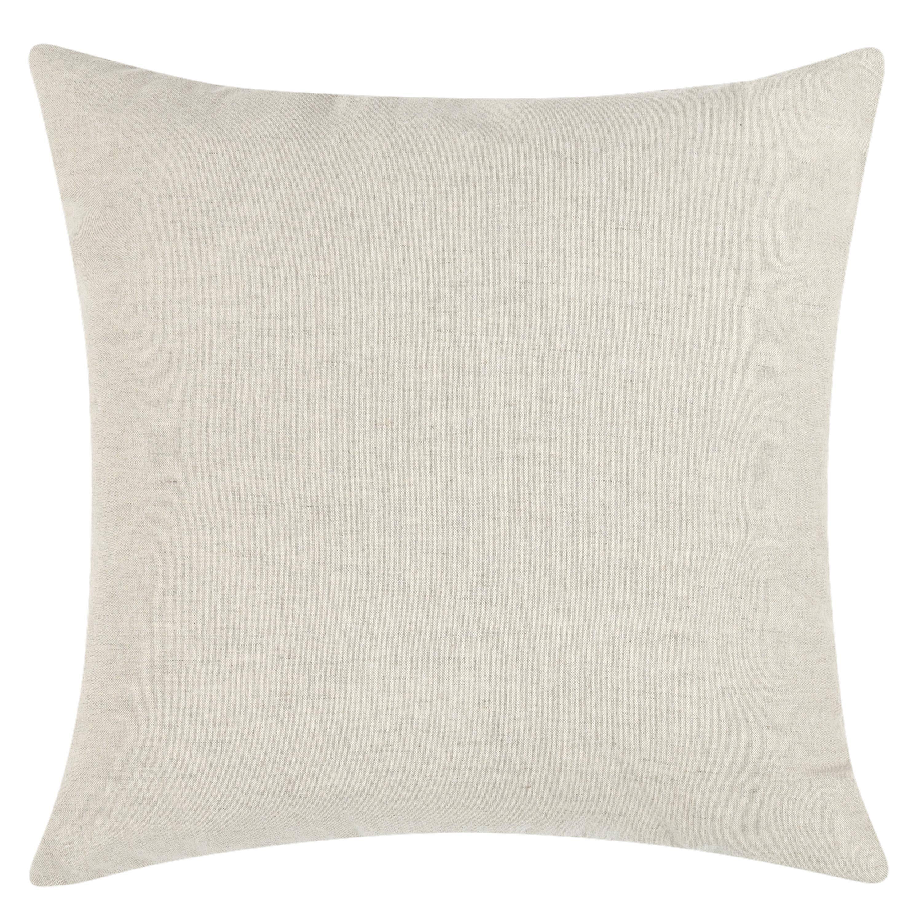Angle. Manhattan Lane - Square Accent Throw Pillow, 20 Inch, Hand Applied Floral Accents - Cream, Clay Brown.