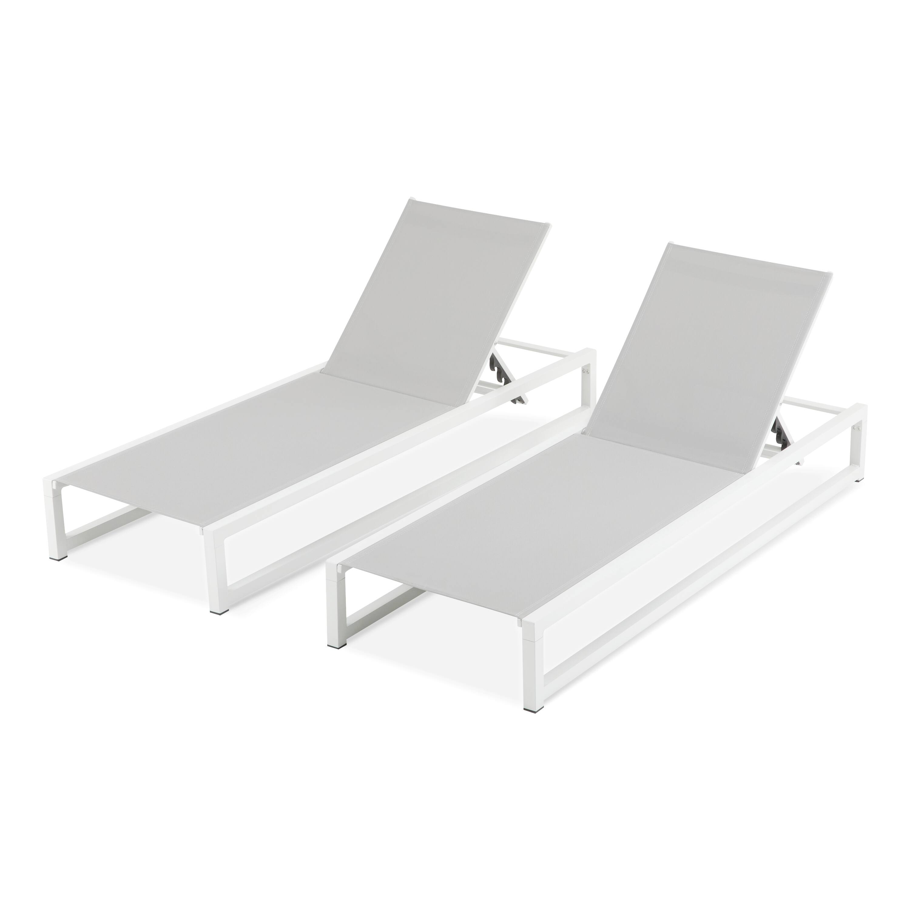 Alt View 10. Loheer - 2-Piece Chaise Lounge Set — 5-Position Adjustable Aluminum Patio Chairs with Breathable Mesh - Light Gray,White.