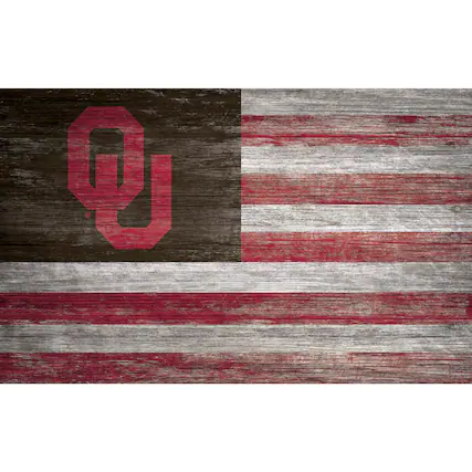 Front. Fan Creations - Oklahoma Sooners 11'' x 19'' Distressed Flag Sign - Multicolor.