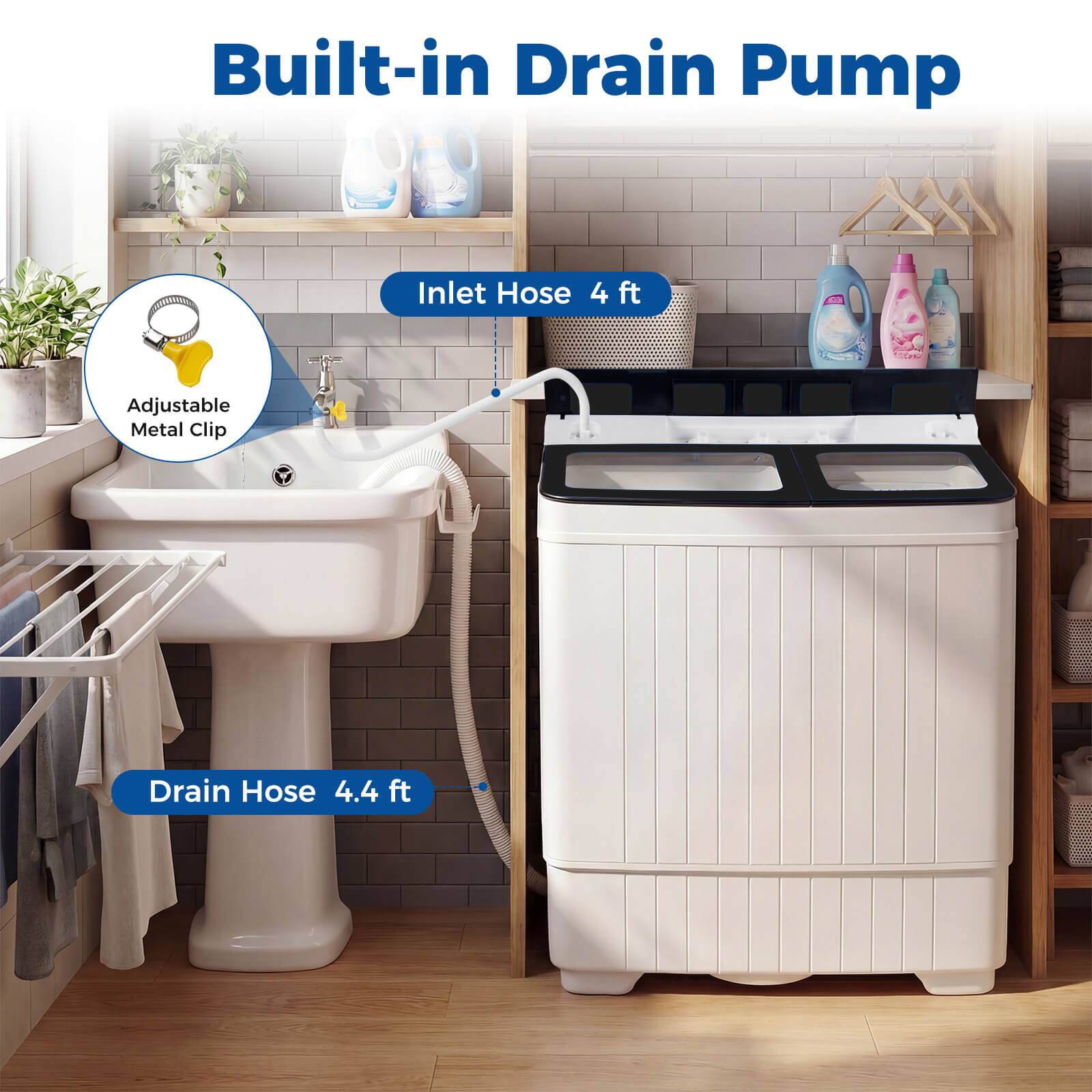 Built-in Drain Pump  
Inlet Hose 4 ft  
Adjustable Metal Clip  
Drain Hose 4.4 ft