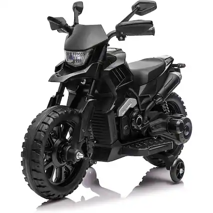 Front. Qeetex - 6v Motorcycle for Kids, Ride on Motorcycle with Traning Wheels for Best Kids Gift, Black - Black.