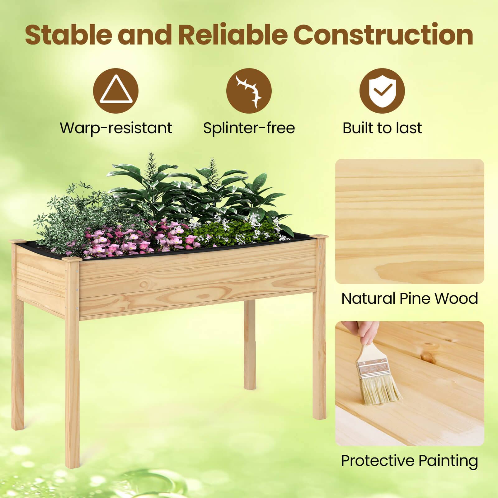 Stable and Reliable Construction  
Warp-resistant  
Splinter-free  
Built to last  
Natural Pine Wood  
Protective Painting