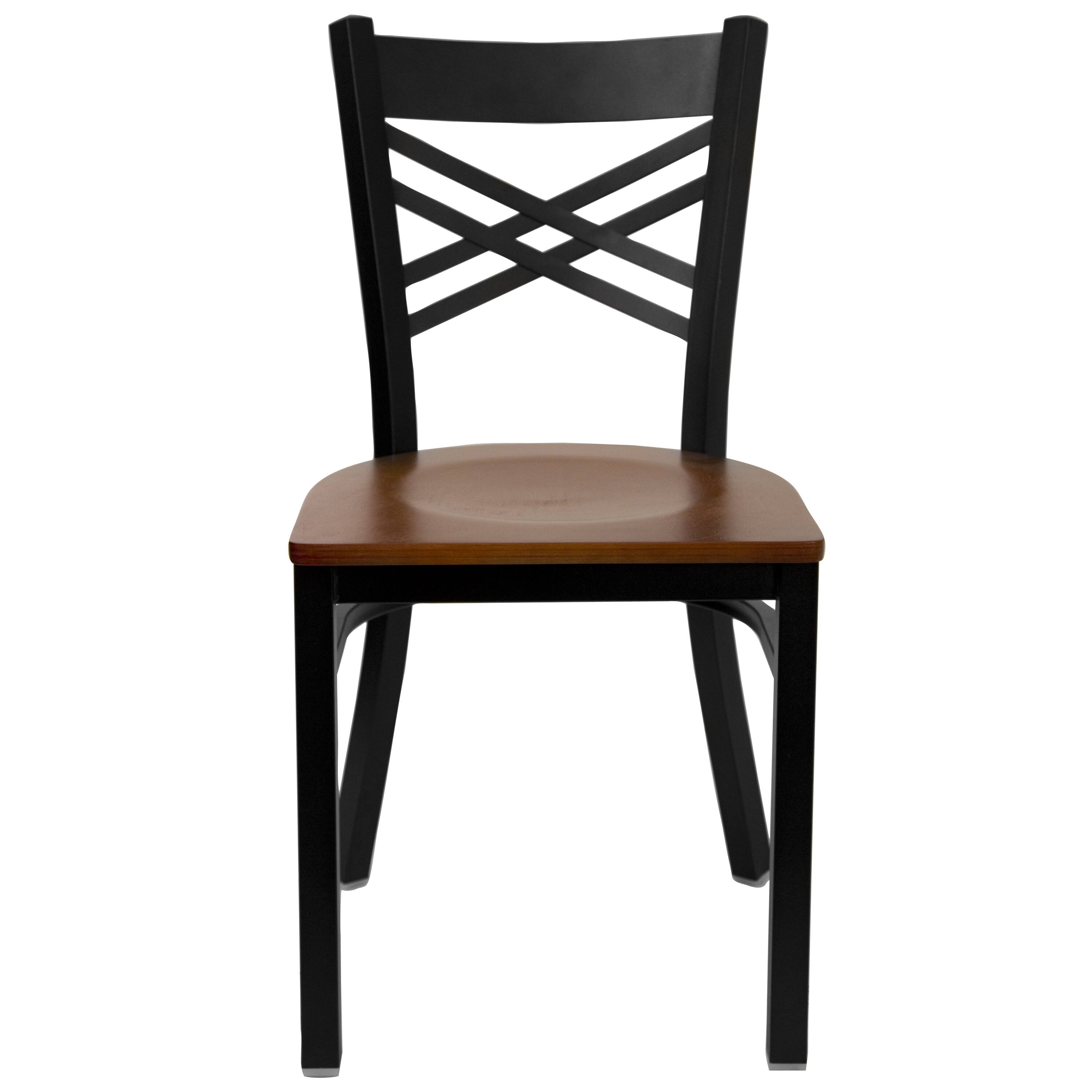 Alt View 5. Emma + Oliver - "X" Back Metal Restaurant Dining Chair - Cherry Wood Seat/Black Metal Frame.