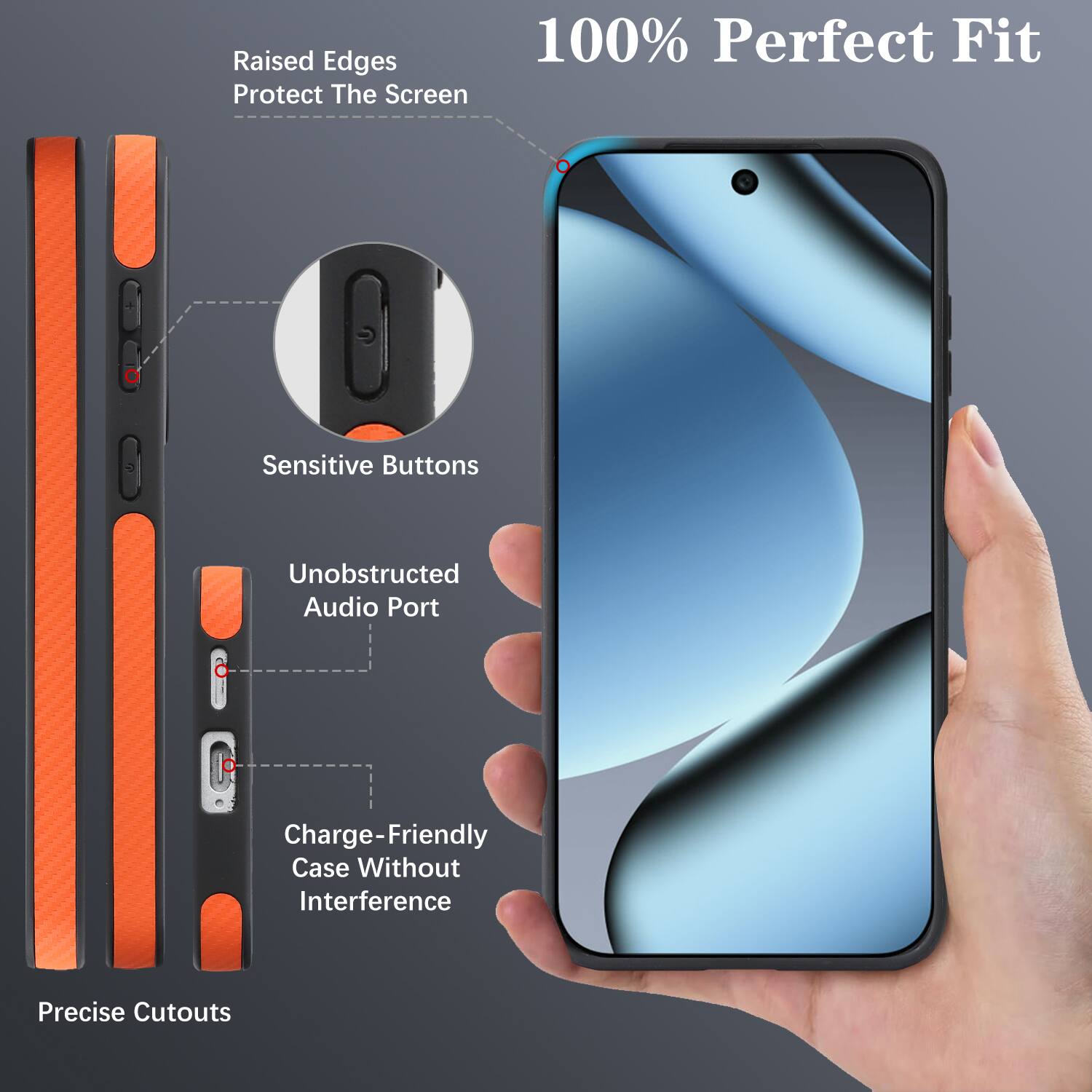 Raised Edges 100% Perfect Fit Protect The Screen Sensitive Buttons Unobstructed Audio Port Charge-Friendly Case Without Interference Precise Cutouts
