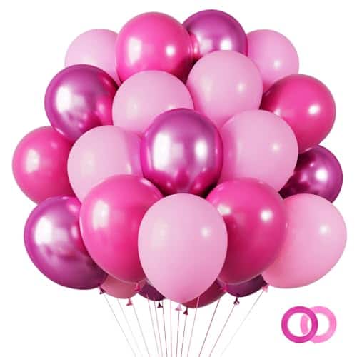 DORLUKFU - RUBFAC 65 Pcs Balloons, 12 Inches Hot Pink Latex Party Balloons Kit with Ribbons for Birthday, Wedding - Metallic Pink