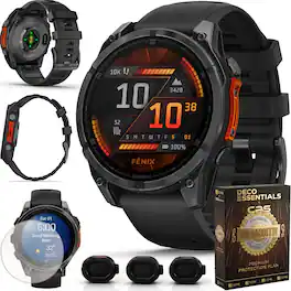 Bundle - Garmin - fēnix 8 AMOLED Sapphire GPS Smartwatch 47mm Fiber-reinforced polymer + 2-Year Extended Warranty - Slate Gray with Black Silicone Band - (2024)