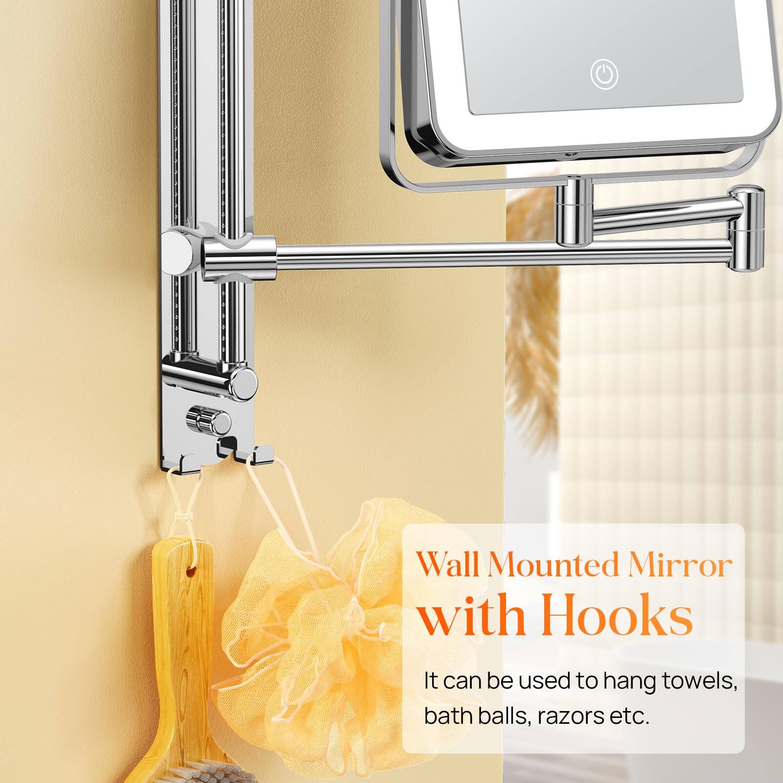 Wall Mounted Mirror with Hooks

It can be used to hang towels, bath balls, razors etc.