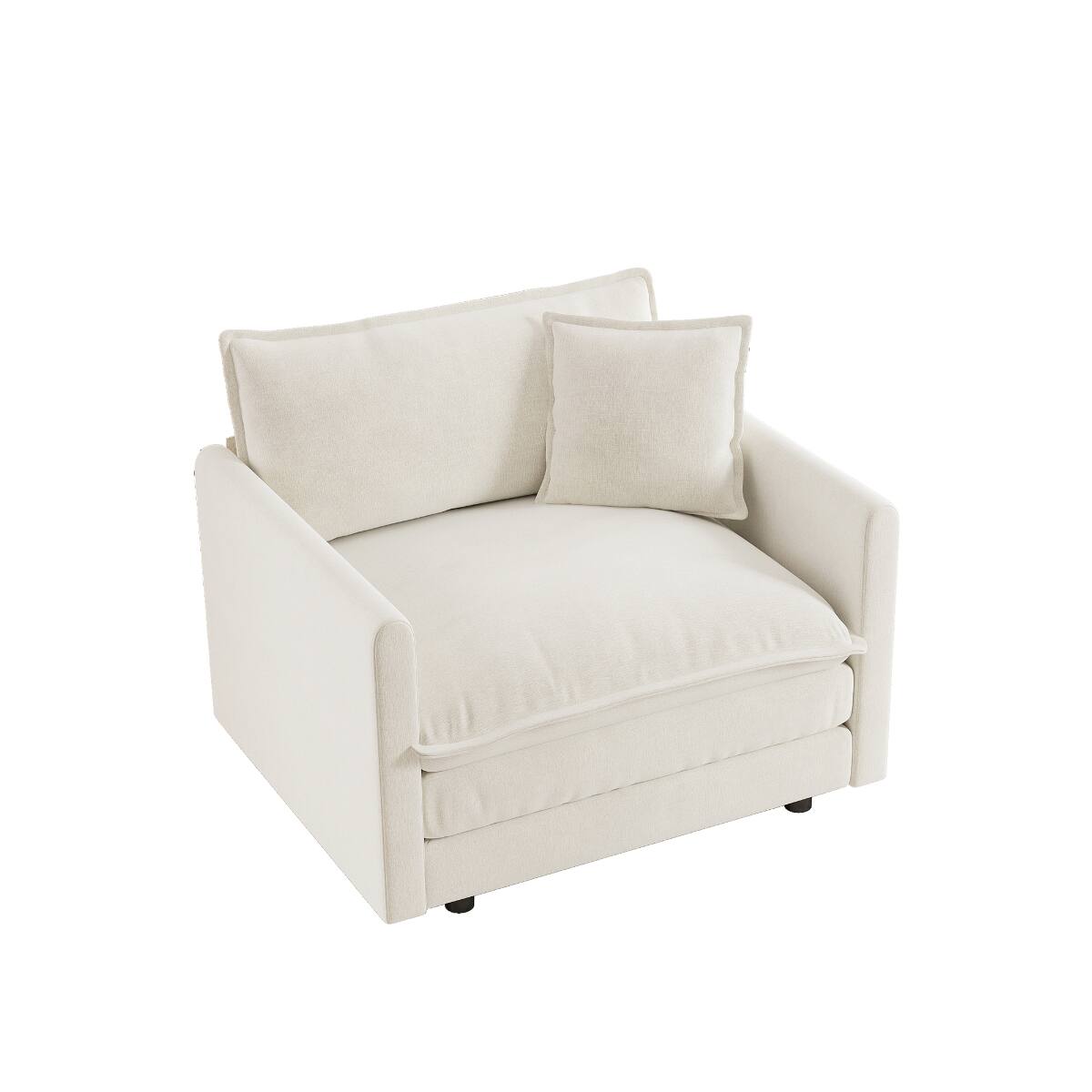 Alt View 2. Ropilly - Ropilly White Chenille Single Seat Sofa Deep Seat Upholstered Reading Armchair with Toss Pillow - White.
