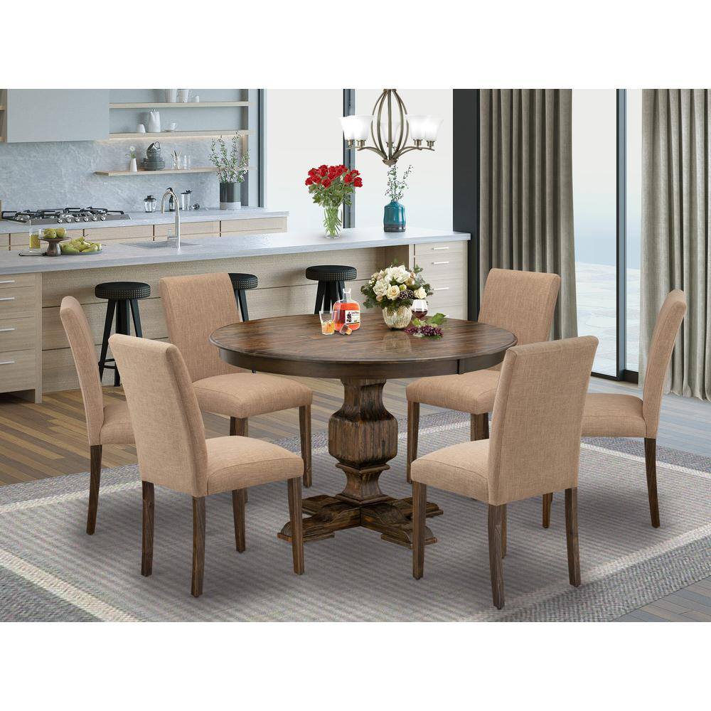 Angle. East West Furniture - East West Furniture 7 Piece Dining Room Table Set Contains a Wooden Dining Table and 6 Light Sable Linen Fabric Kitchen - Multi-Color.