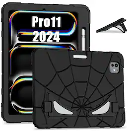 Dteck - Rugged Case for Apple iPad Pro (M4) 11" 2024, Shockproof Dual-Layer Cover with Built-In Kickstand and Pencil Holder - Black