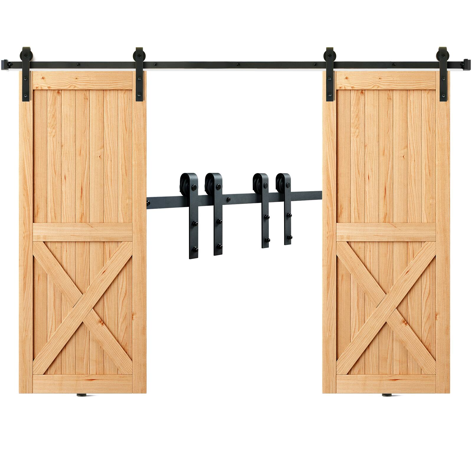 Alt View 5. VEVOR - 8FT Sliding Barn Door Hardware Kit, 330LBS Heavy Duty Barn Door Track Kit for Double Doors, Fit 3.7-4.3FT Total Wide - Black.