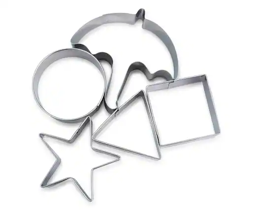 Front. Toynk - Dalgona Cookie Challenge Stainless Steel Cookie Stamp Shapes | Set of 5 - Silver.