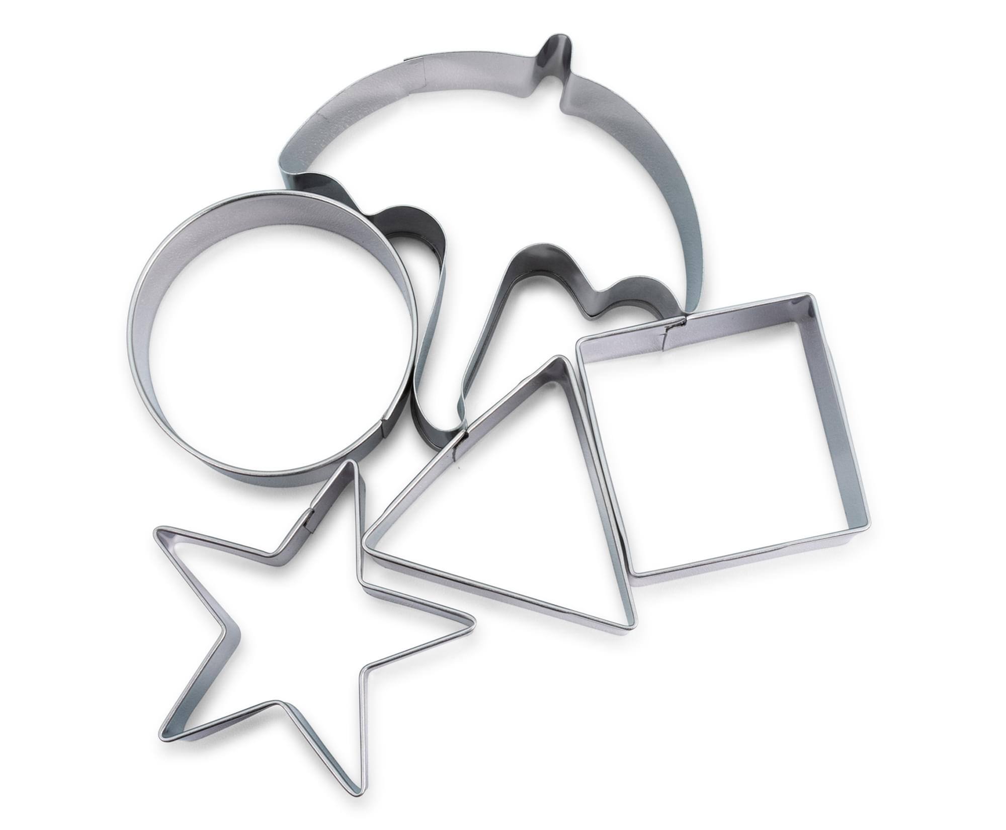 Front. Toynk - Dalgona Cookie Challenge Stainless Steel Cookie Stamp Shapes | Set of 5 - Silver.