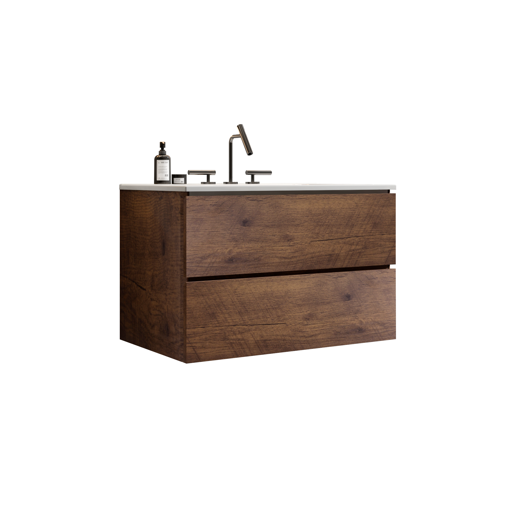 Alt View 5. Boyel Living - 30 Inch Walnut Bathroom Vanity with Ceramic Sink, Large Storage, Floating Design, One-Piece Basin, Pre-Assembled - Walnut.
