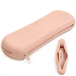 Mber - Makeup Brush Bag, Zipper Makeup Brush Case, Silicone Makeup Brush Holder Travel Makeup Bag for Brushes - Khaki