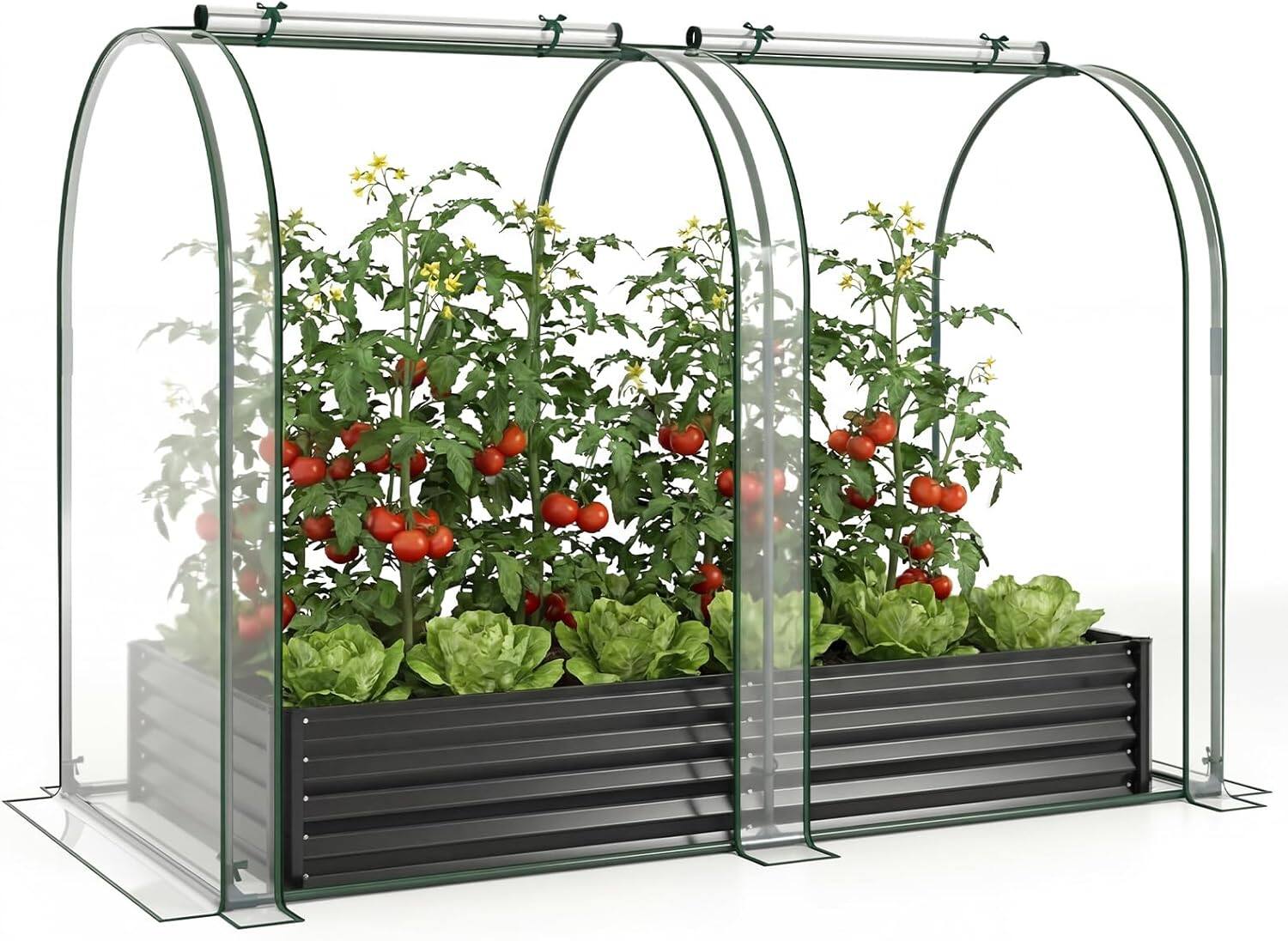 Gymax - 6 x 3 x 1 FT Galvanized Raised Garden Bed w/Greenhouse Cover 2 Roll-up Windows Transparent - Black price history on PriceWatchPro