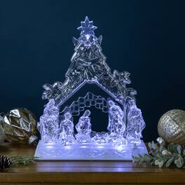 Northlight - LED Lighted Nativity Scene in Stable Acrylic Christmas Decoration - 10.75" - Clear